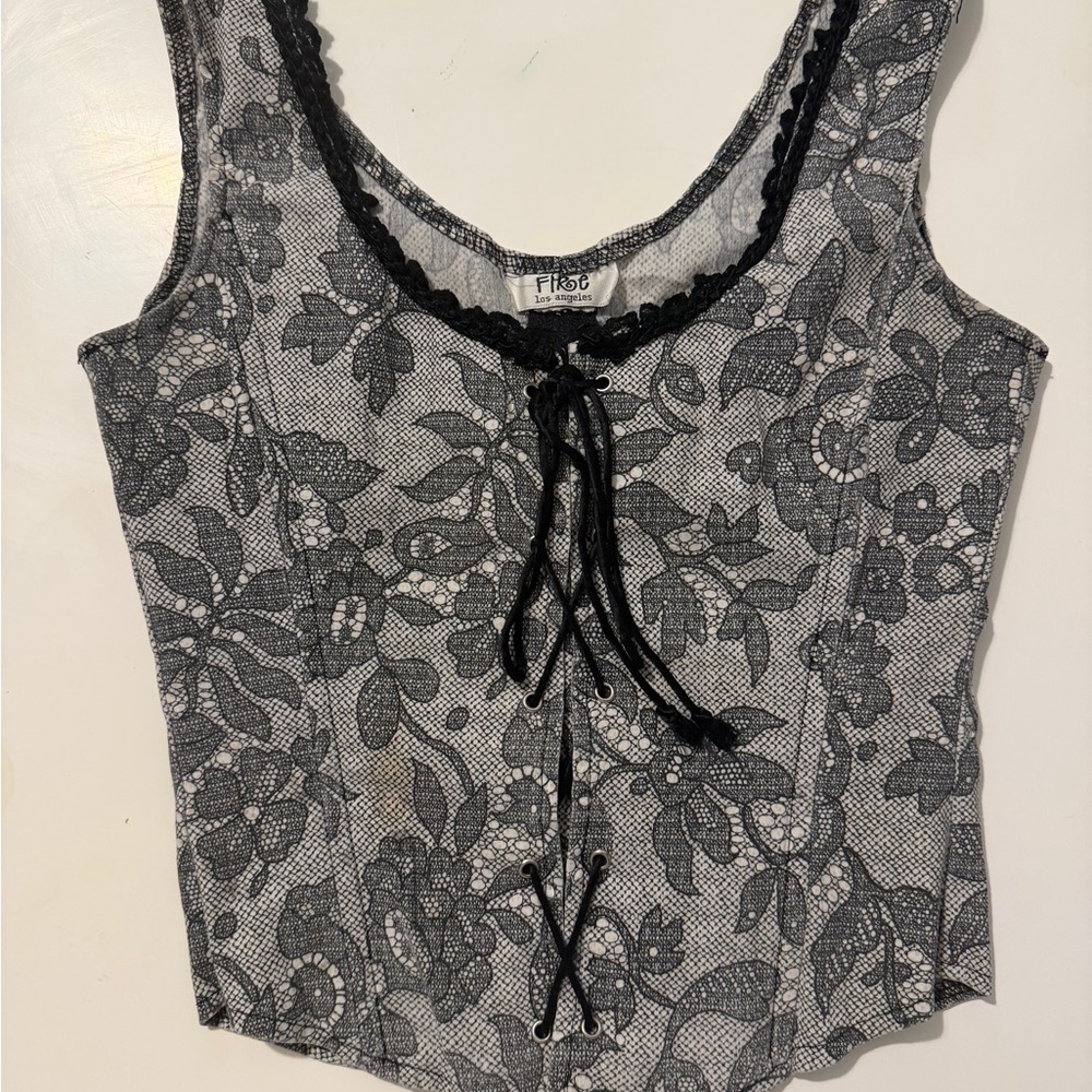 Y2K Fire Black and Gray Lace Corset Top